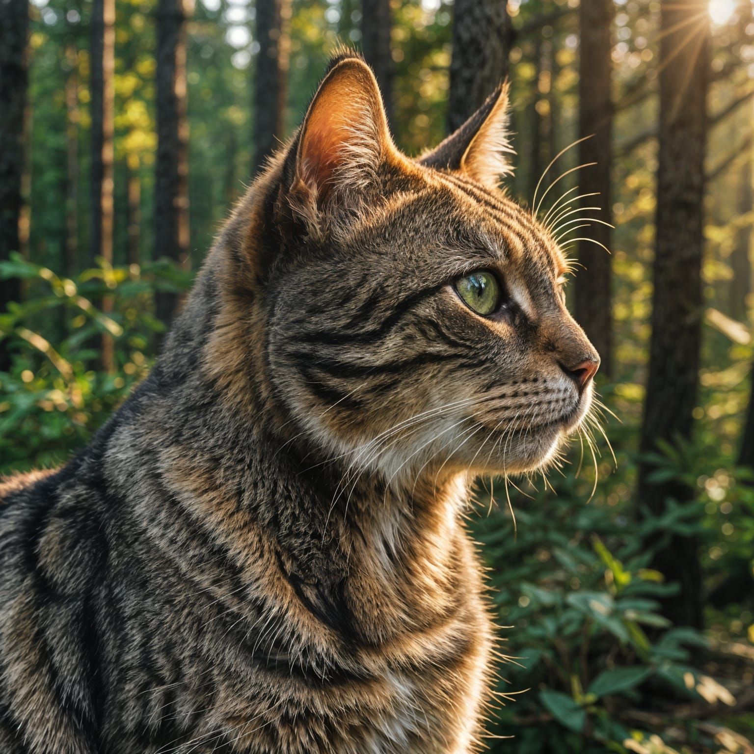 Tabby Cat Profile in Golden Hour Light