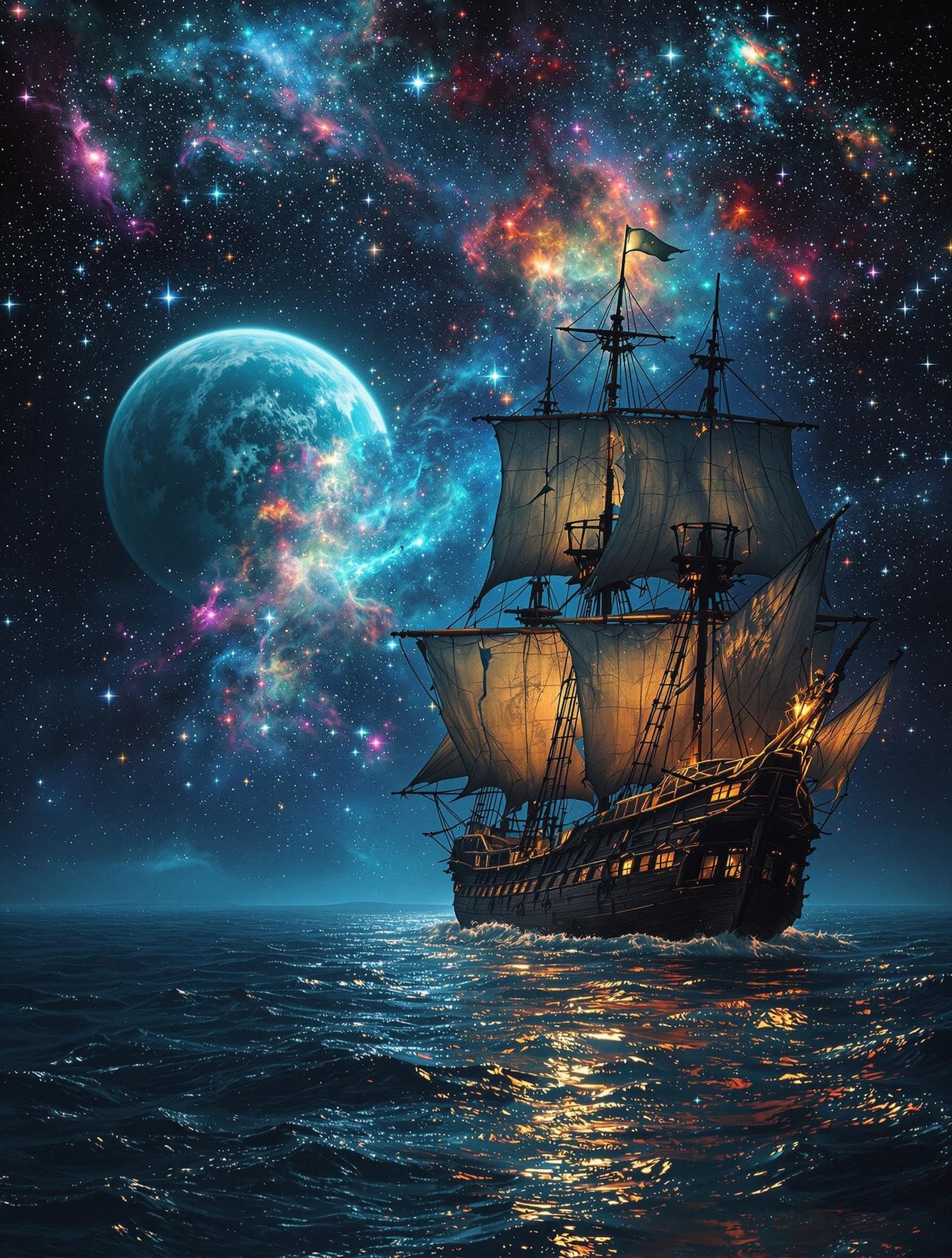 Sailing Ship Lost in Celestial Vastness