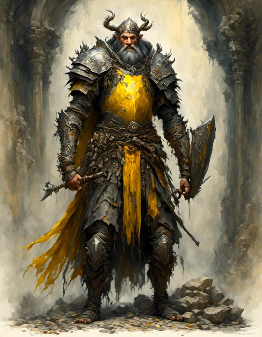 Rock Man Cleric with Yellow Gem, Detailed Digital Art