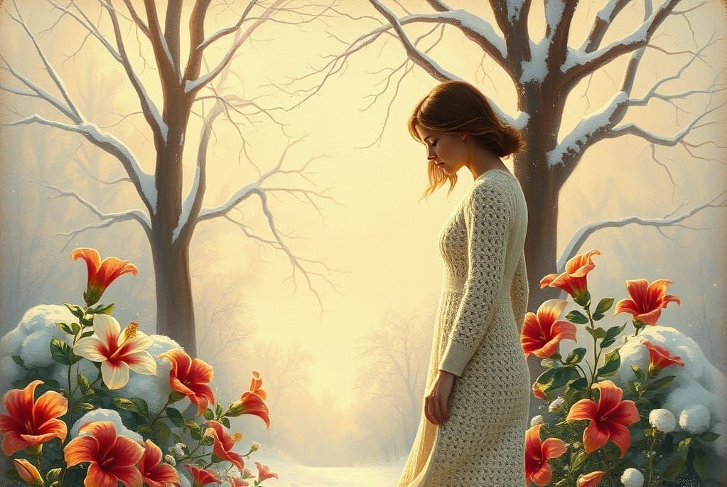 Winter Garden Scene in Surrealist Style