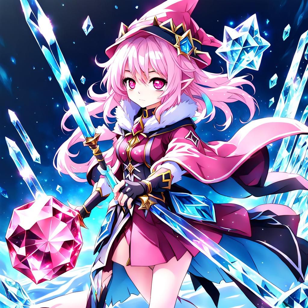 Anime Pink Crystal Ice Wizard Girl