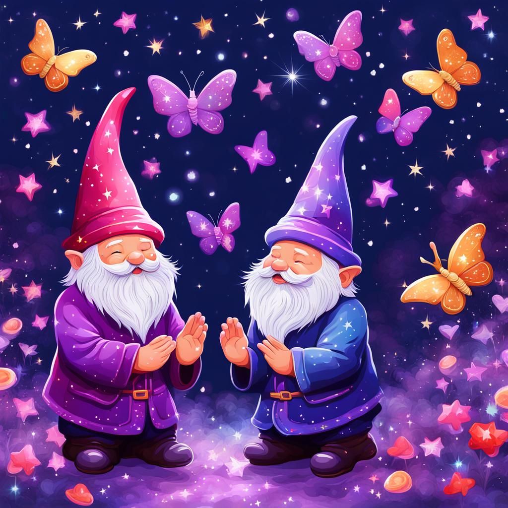 Valentine Gnomes Praying in Fairytale Scene