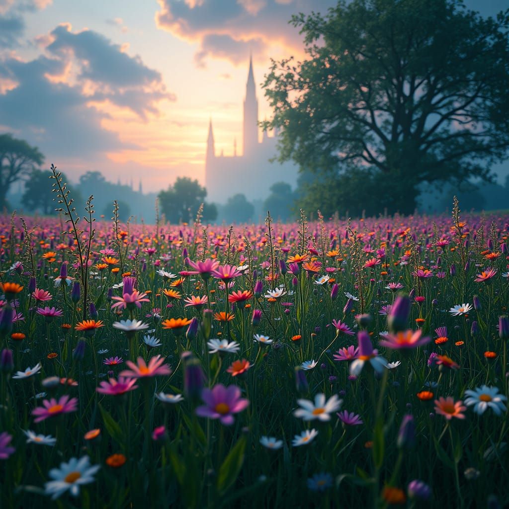 Fantastical Wildflower Landscape in Vibrant Colors