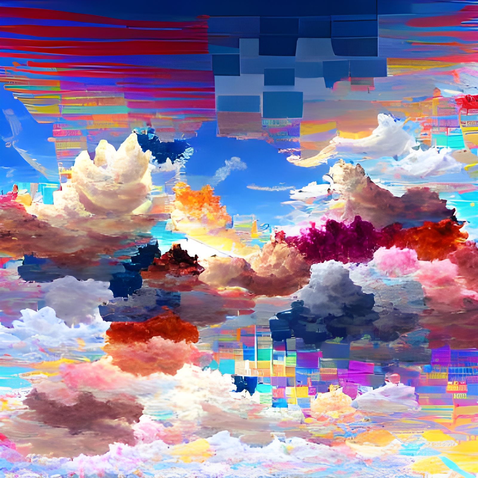 Colorful Pixelated Clouds in a Digital Sky