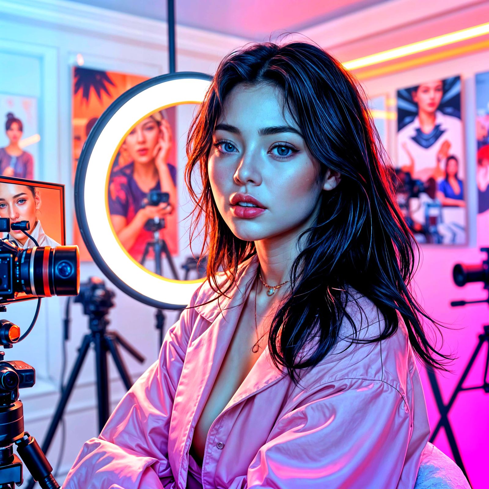 Influencer in Pastel Room, Digital Art Style