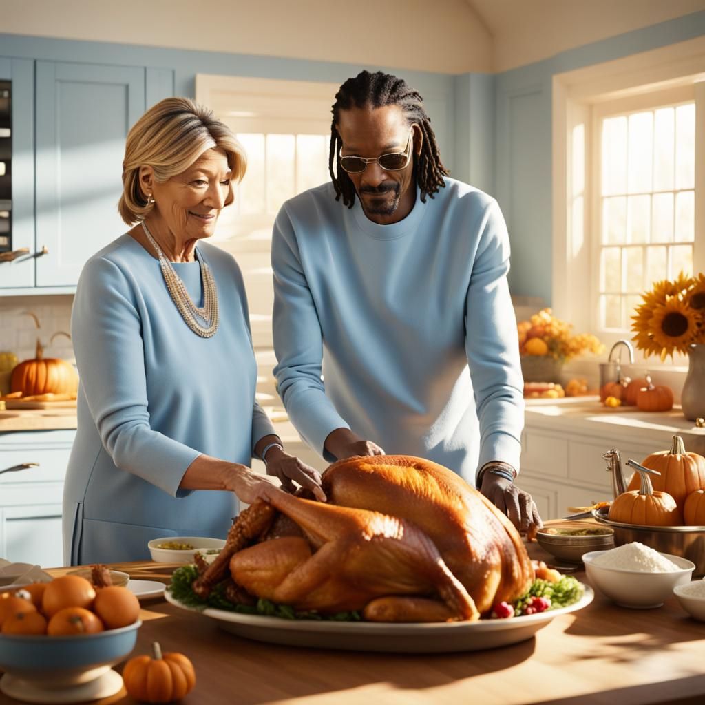 Martha Stewart and Snoop Dogg Thanksgiving in Hyperrealism
