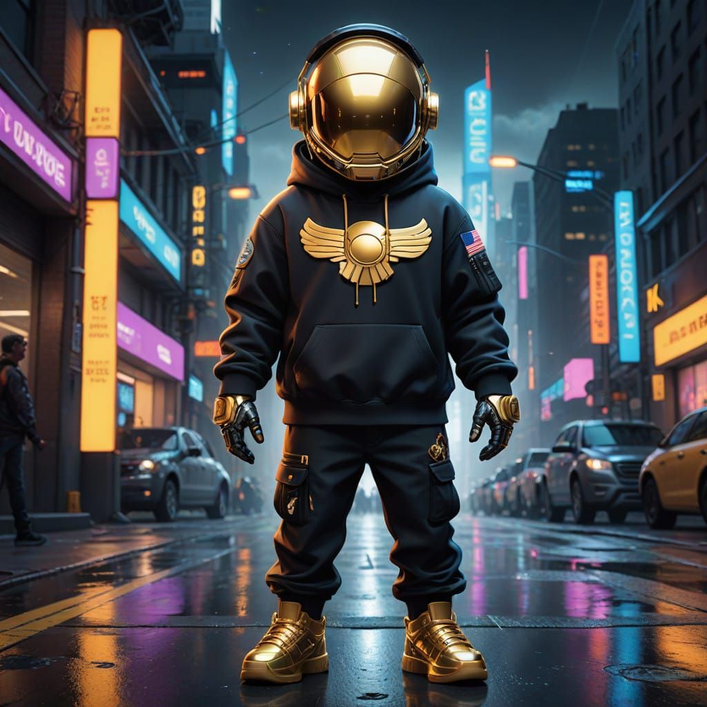 Heroic Cartoon Character in Futuristic Streetwear