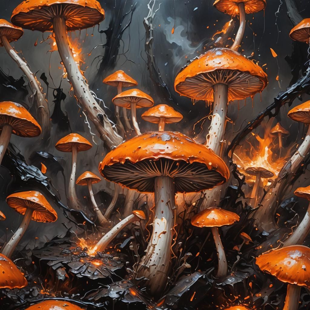Magical Molten Mushroom: Fiery 3D Rendered Art