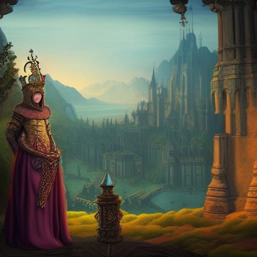 Medieval Queen and King at Reception, Digital Art