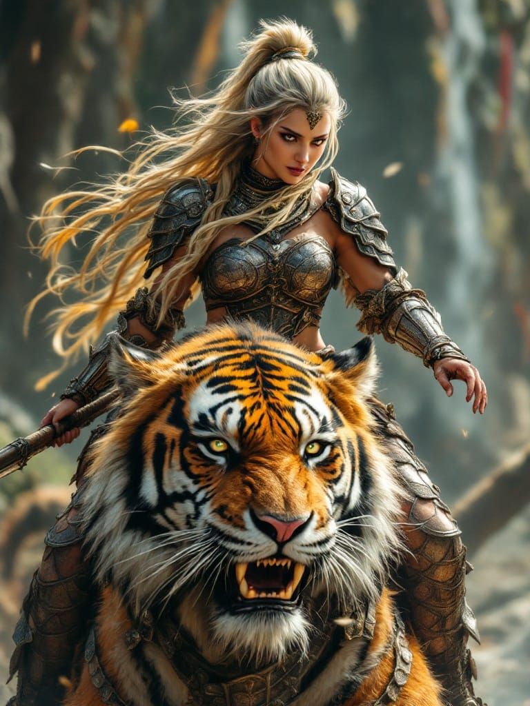 Majestic Warrior Princess on Armored Tiger