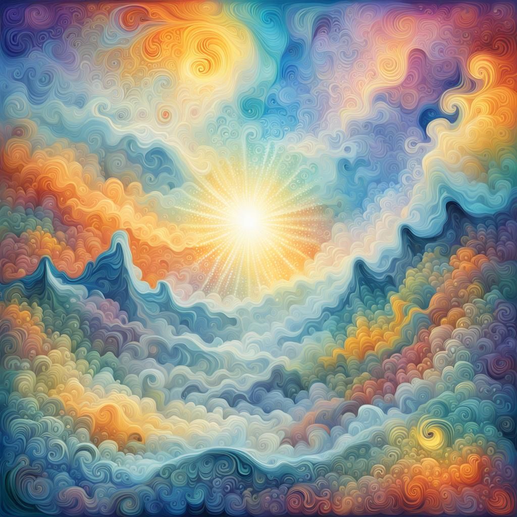 Ethereal Sunshine Breaks Through Clouds in Expressionist Sty...