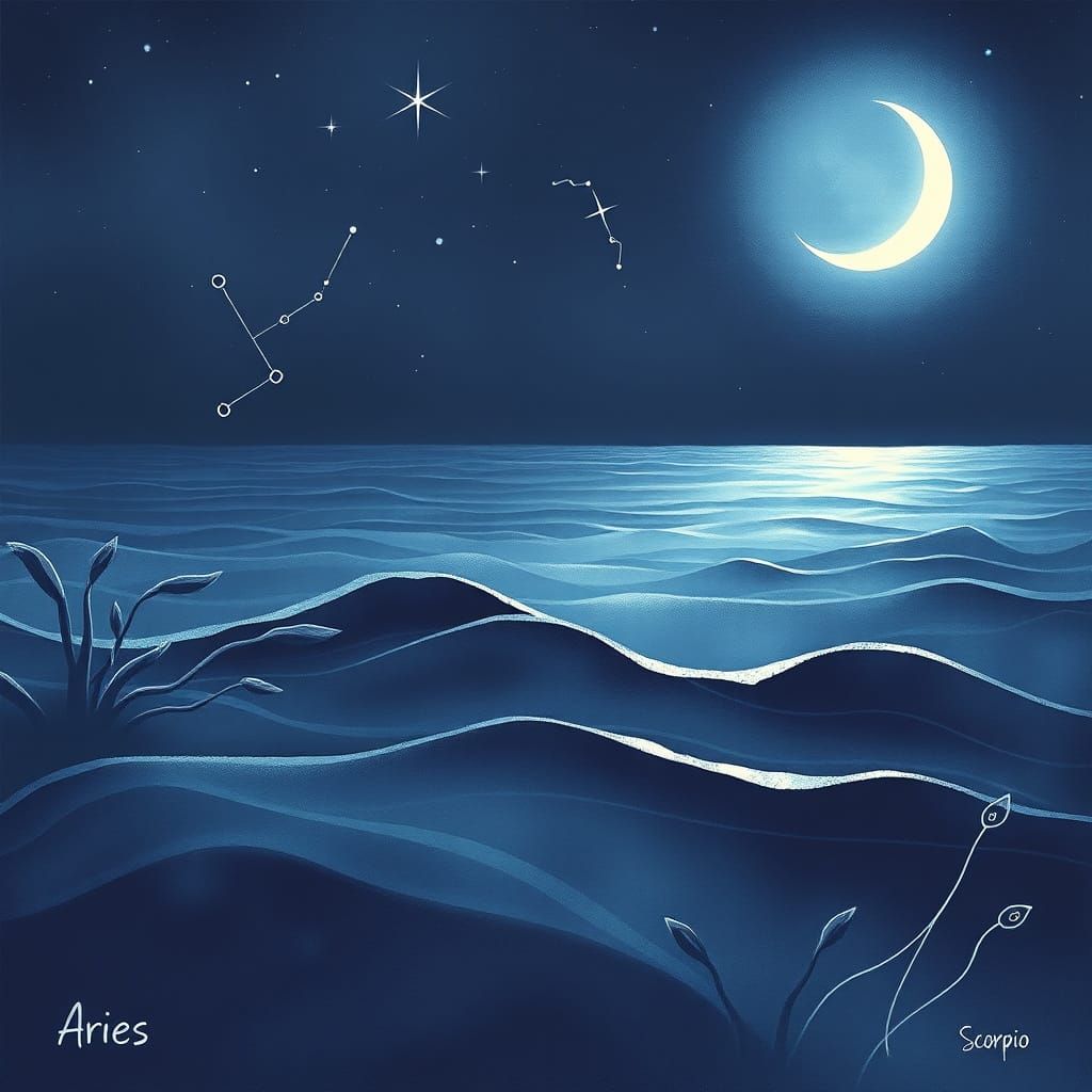 Dreamy Nocturnal Seascape with Zodiac Constellations