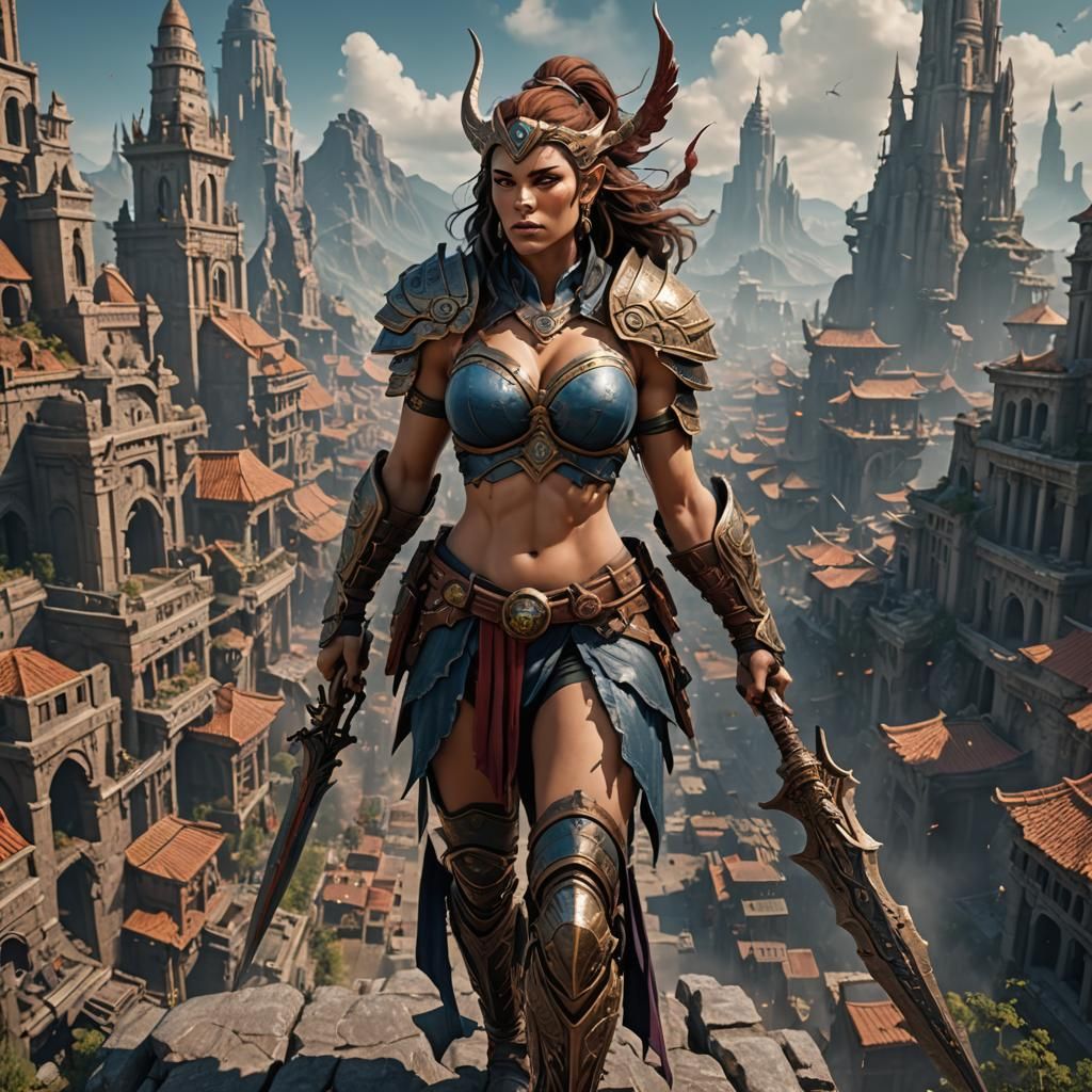 Female Giantess Warrior: Detailed Matte Painting