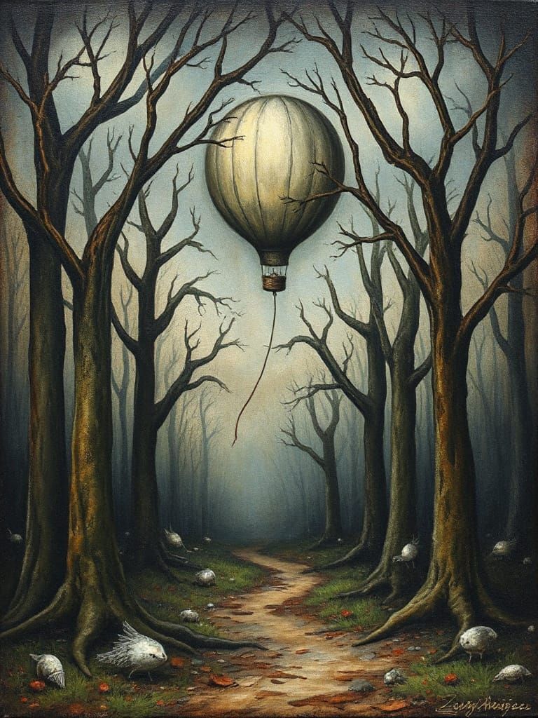 Whimsical Haunted Forest Balloon in Mixed Media