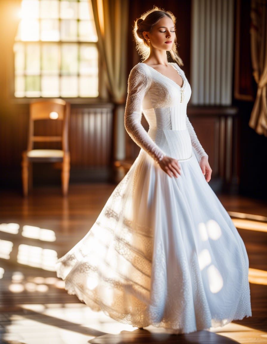 Woman Dancing in 1906 Wedding Dress