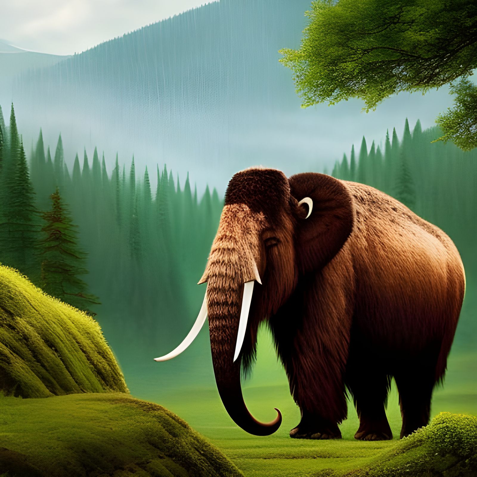 Domesticated Woolly Mammoth in Fantasy Forest