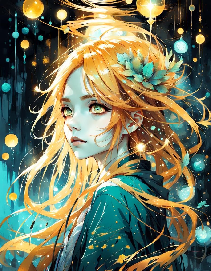 Anime Girl with Sparkling Eyes and Yellow Hair