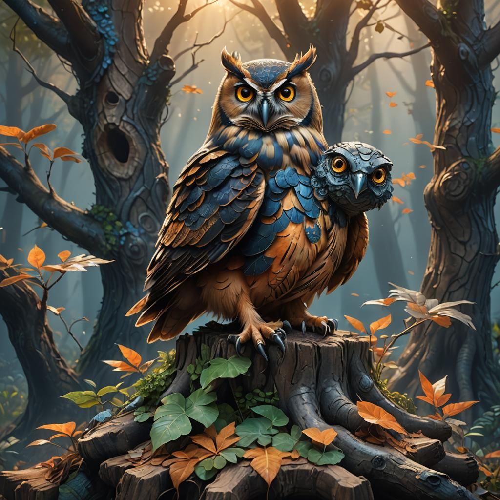 Owl Turtle Hybrid in Mystical Forest