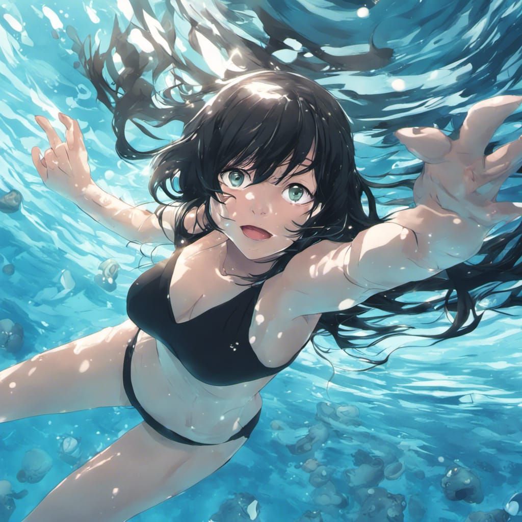 Girl Swimming Underwater: Anime-Inspired Art