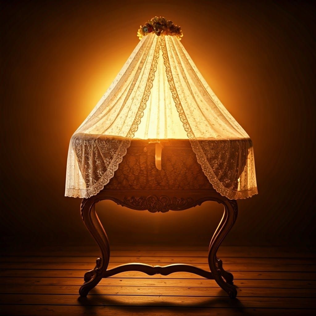 Antique French Nursery Bassinet with Floral Canopy