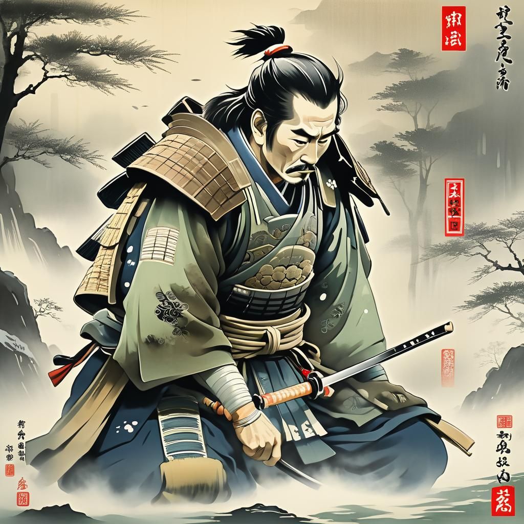 Samurai Drinking Sencha in Ukiyo-e Style