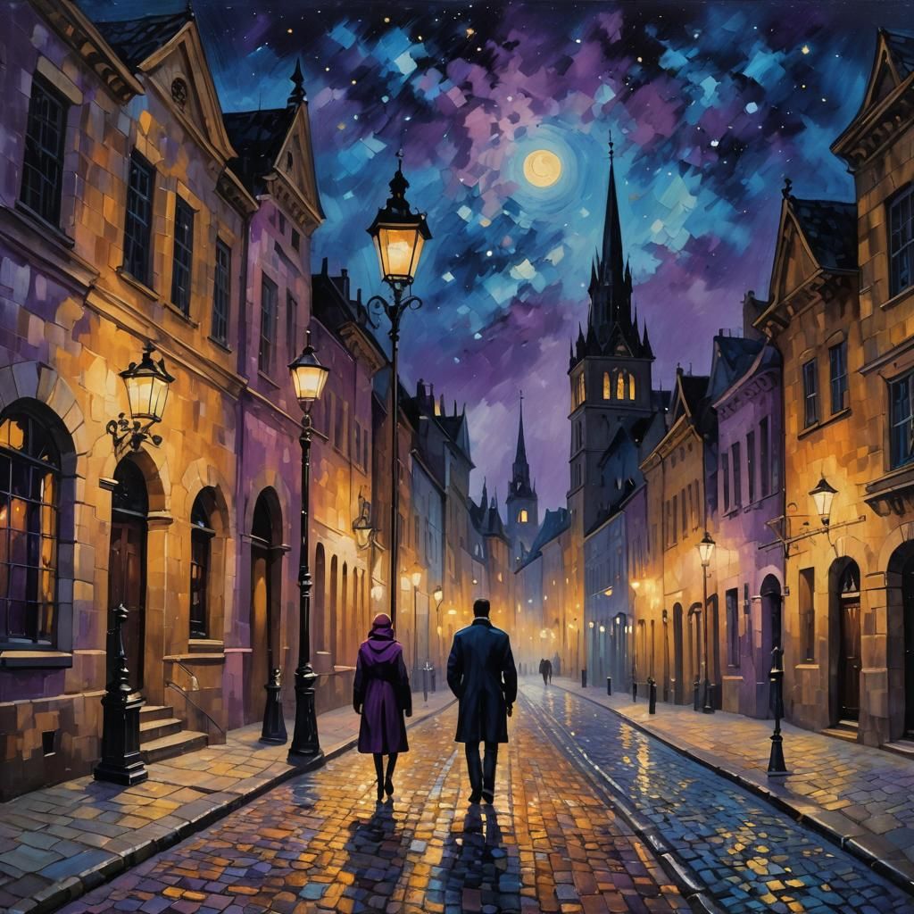 Expressionist Cityscape at Night in Zaffre Hues