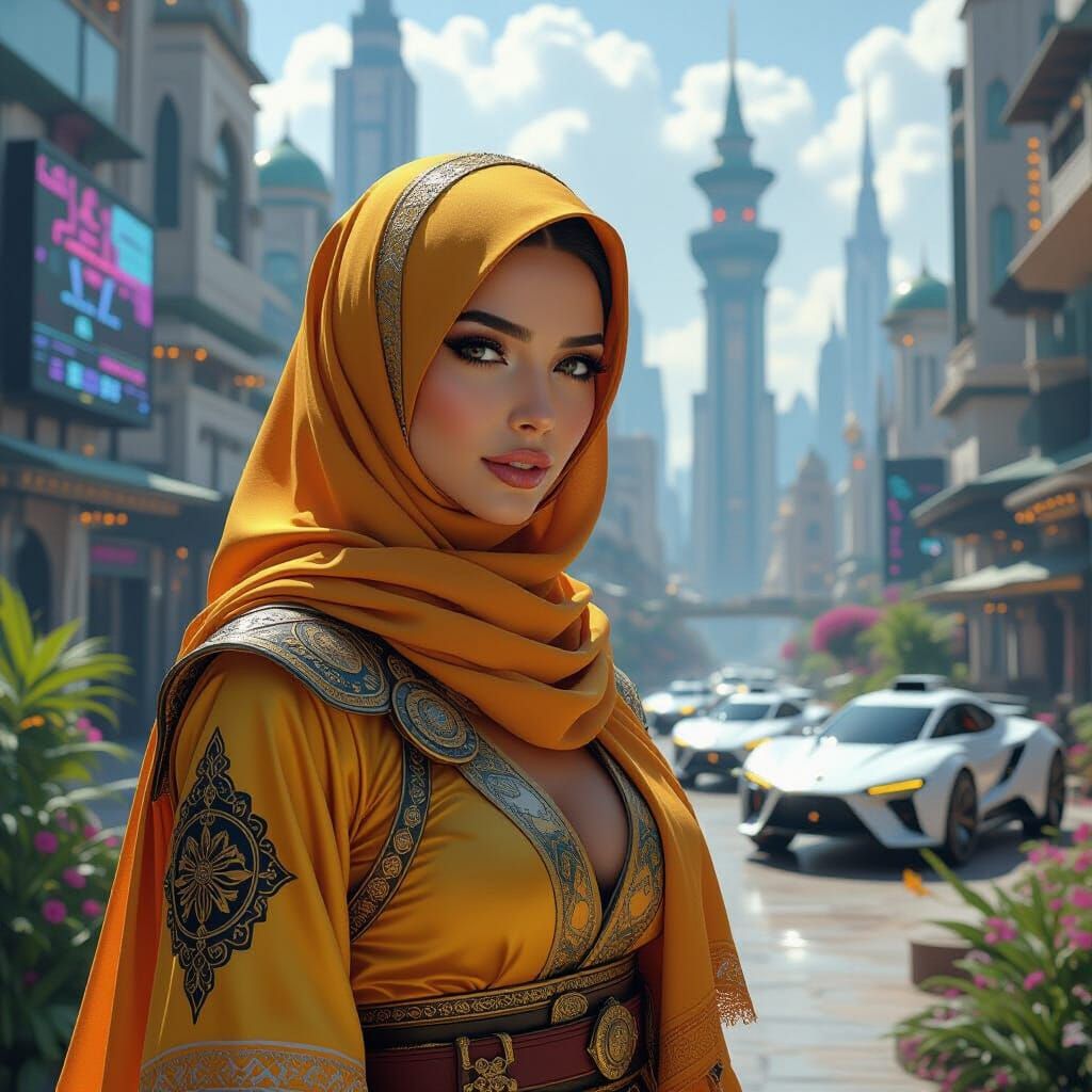 Cyberpunk Ninja Knight Oasis: Hyper-Detailed Octane Render