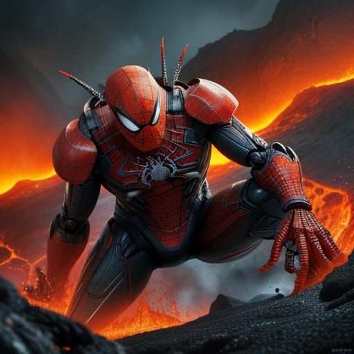 Robot Engulfed by Lava as Spider-Man Watches Helpless