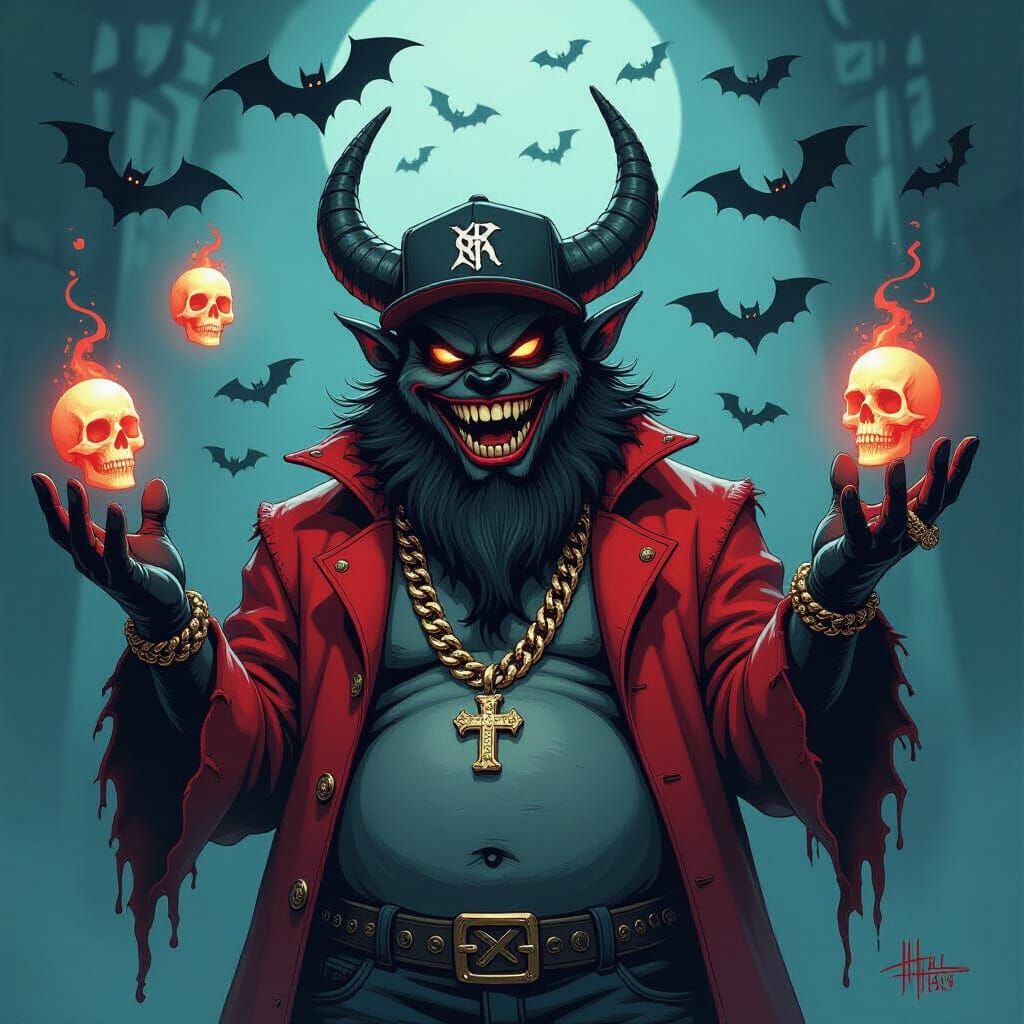 Menacing Krampus Rapper Juggles Skulls in Gothic Horror Hall