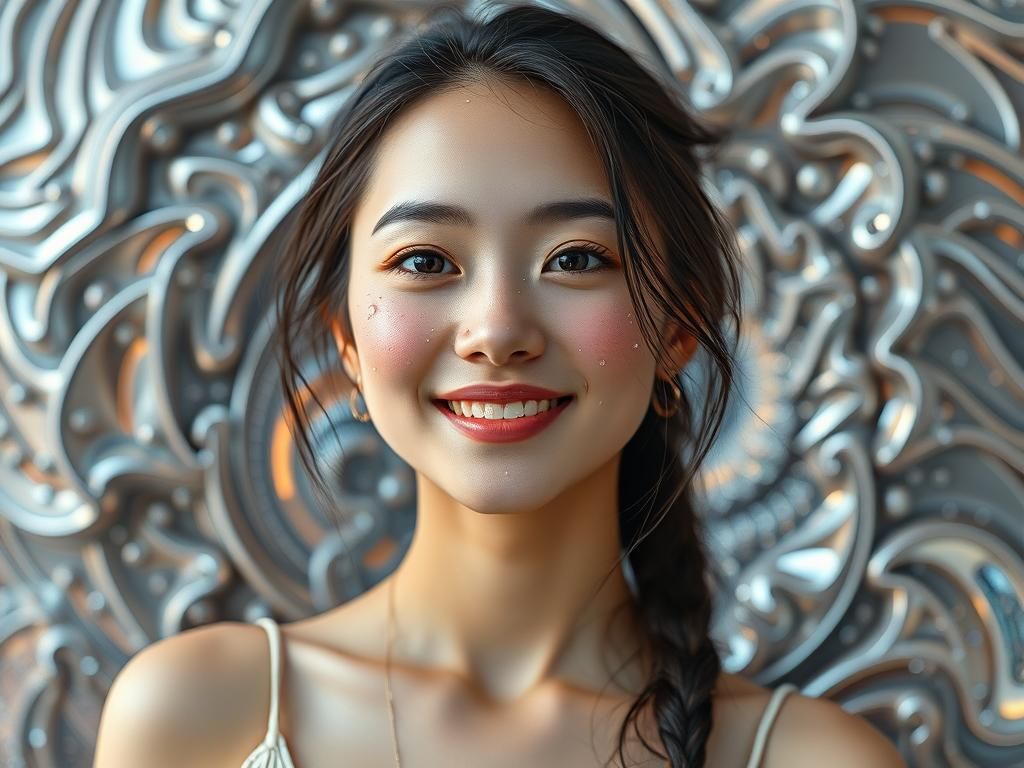 Beautiful Woman in Chrome Fractal Dreamscape