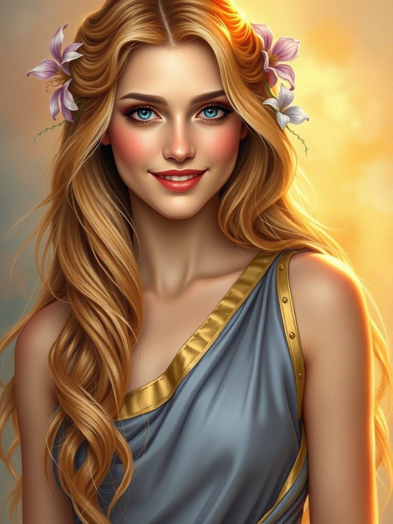 Serene Goddess in Sunset Hues