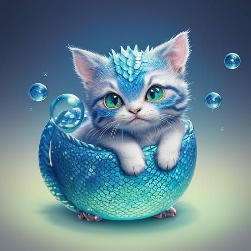 Kitten Dragon Hiccups Sparkling Bubbles: Whimsical Fantasy A...