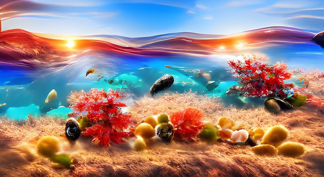 Colorful Underwater Landscape with Neon Glow
