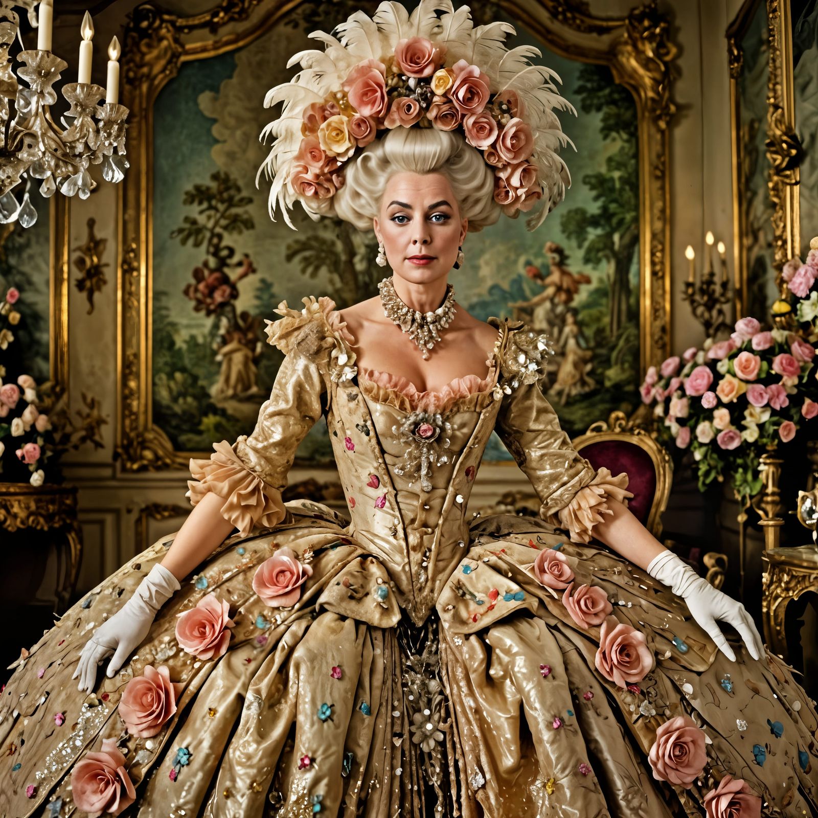 Marie Antoinette in Rococo Luxury: Enhanced Photograph