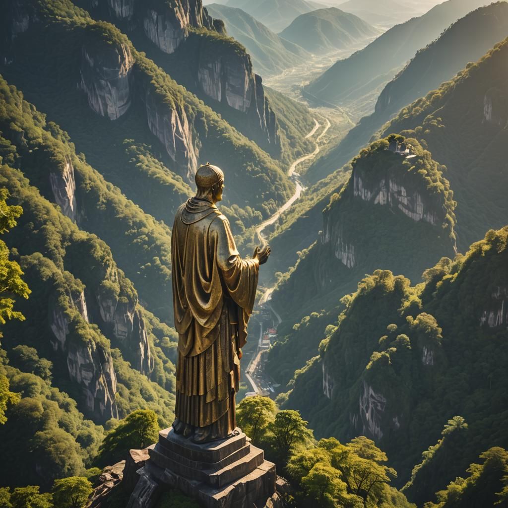 Majestic Saint Peter Statue Mountain Landscape