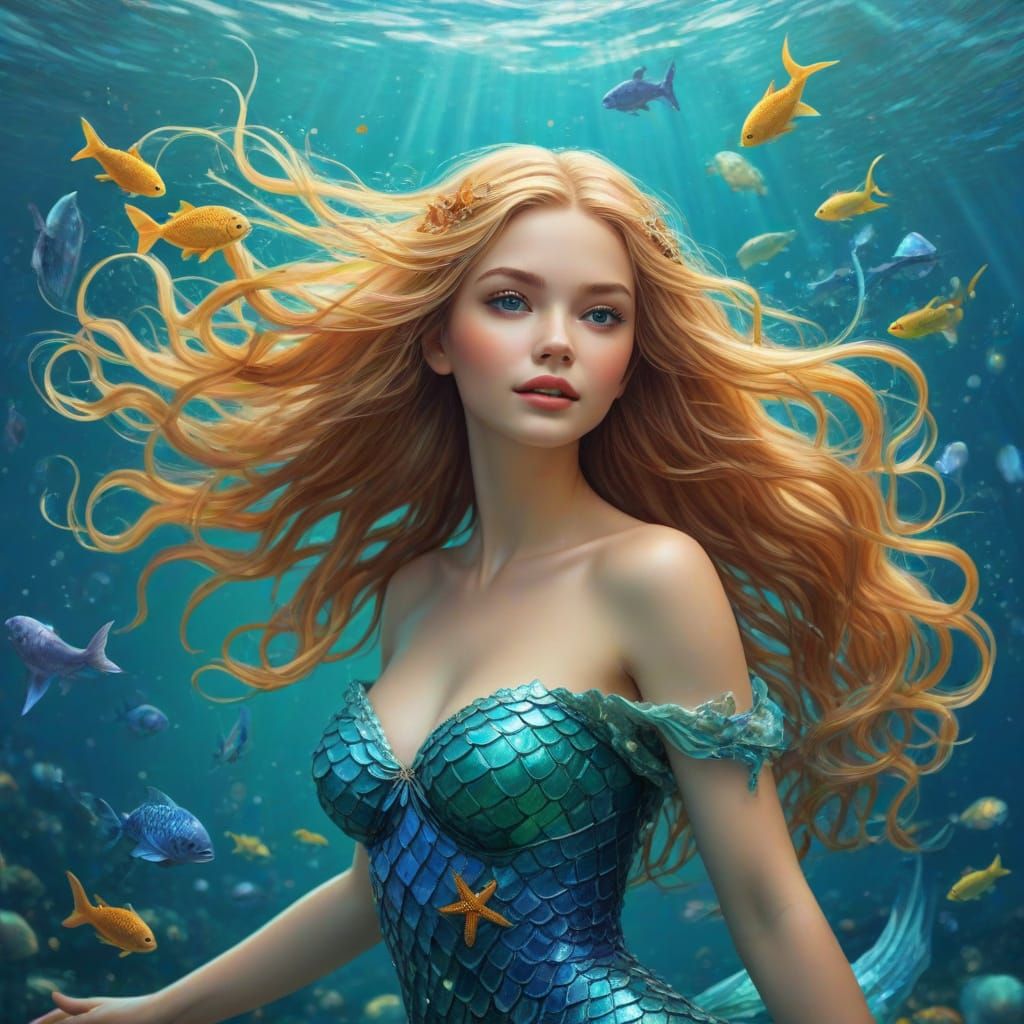 Mermaid Goddess Shines in Vibrant Ocean Scene