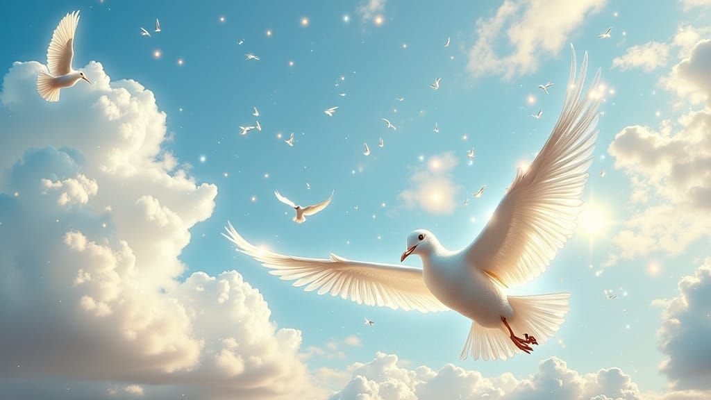 Colombes Soaring in a Gradual Blue to White Sky