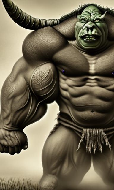 Photorealistic Orc Warrior with Exaggerated Muscles