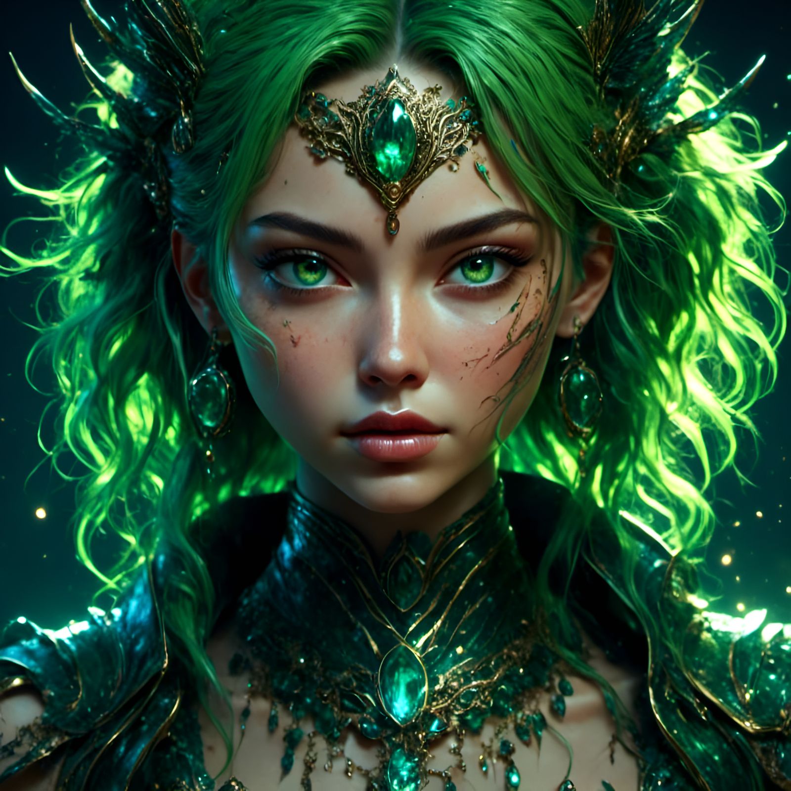 Anime Portrait of Tattooed Woman with Green Eyes