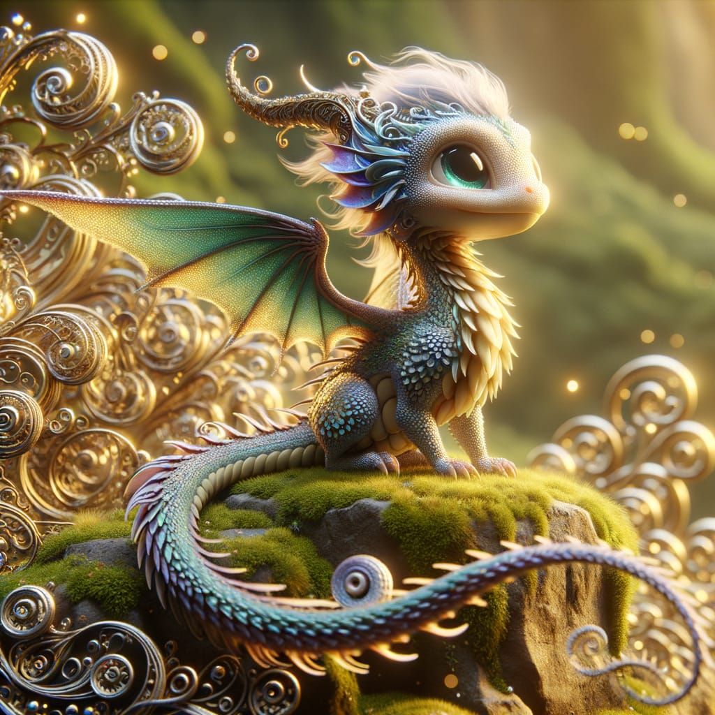 Mythical Dragon Gazing Skyward: 3D Rendered Scene