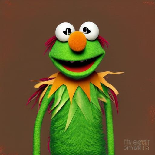 Happy Fuzzy Muppet Monster in Digital Painting Style