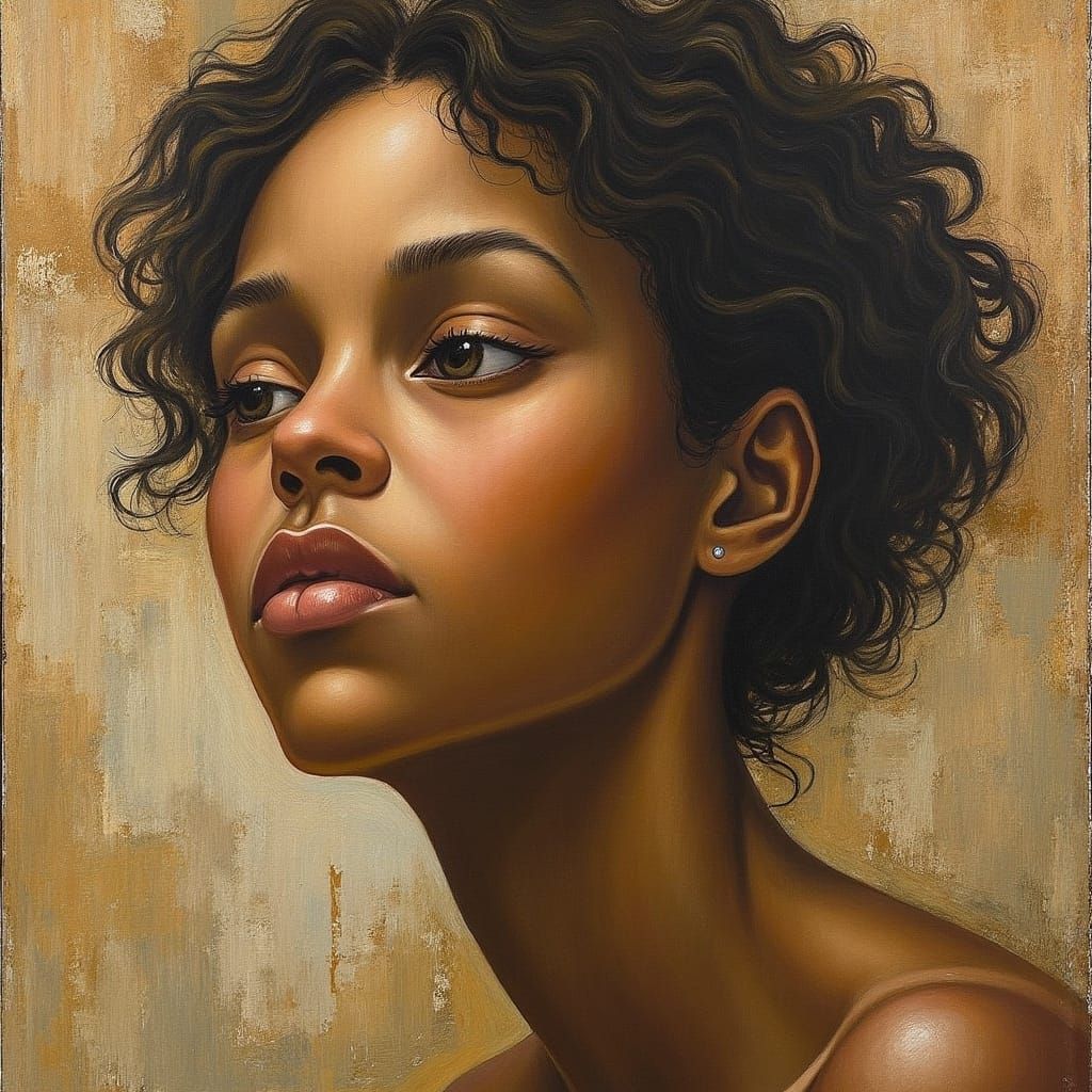 Contemplative Portrait Inspired by Klimt and Impressionism