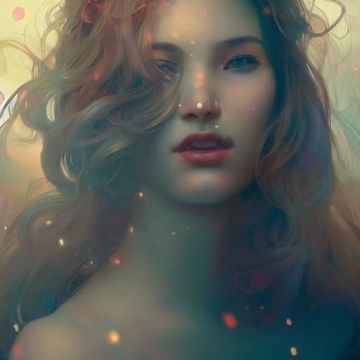 Cosmic Portrait of Lucy in Art Nouveau Style