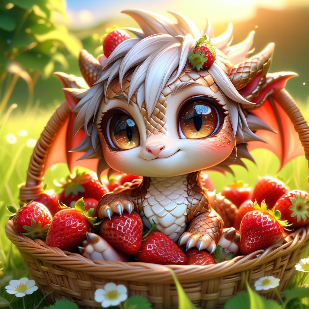 Chibi Dragon in Strawberry Basket
