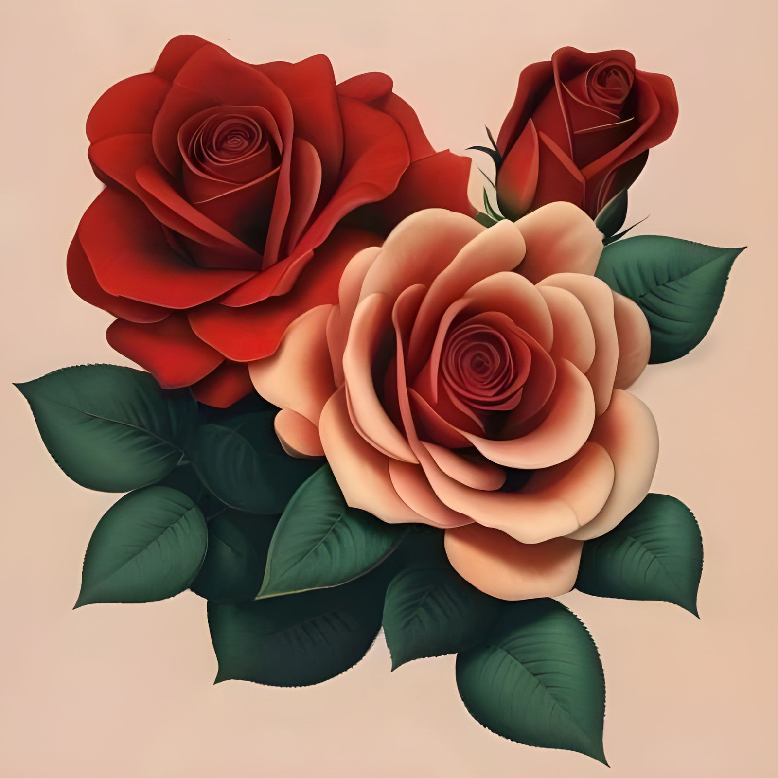 Vintage Rose Bouquet in 2D Tattoo Style