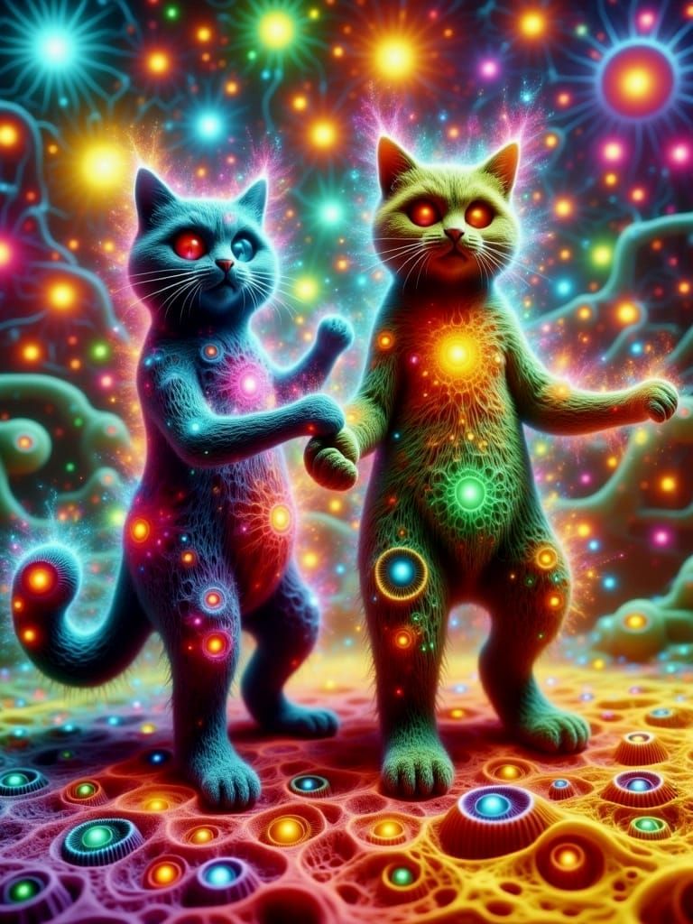 Psychedelic Cats Dancing at Fantasy Castle