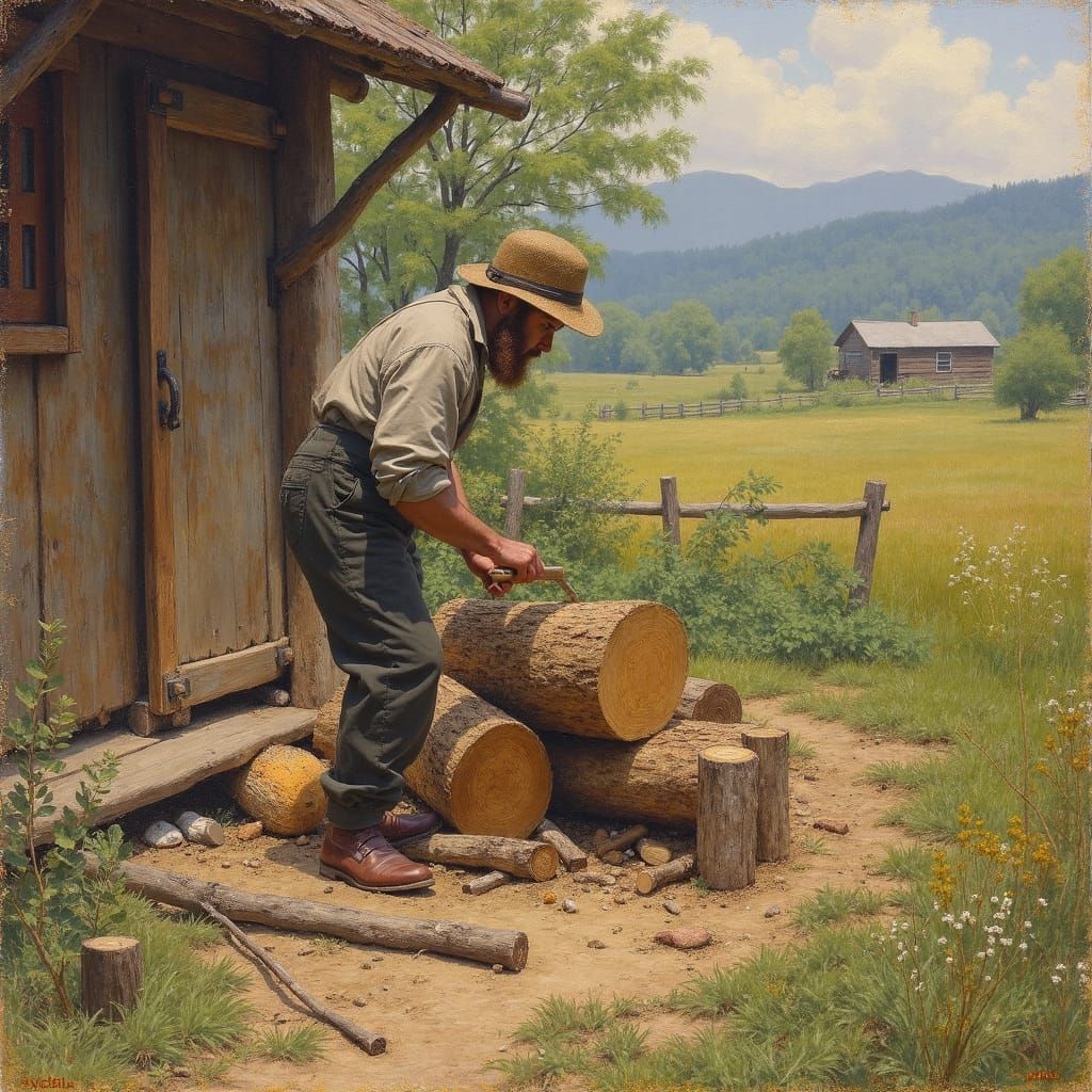 Splitting Wood: An Impressionist Rustic Scene