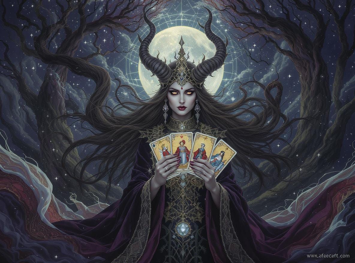 Mystic Woman with Tarot Cards in Dreamlike Style