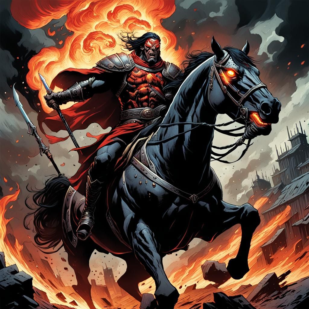 War Rides Forth: A Dark Fantasy Comic Book Illustration