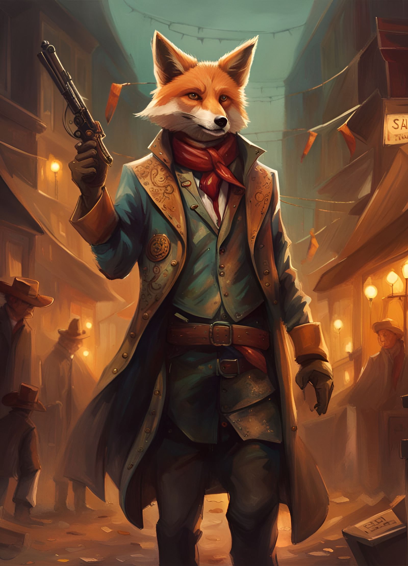 Mariachi Fox Cowboy in Wild West Town